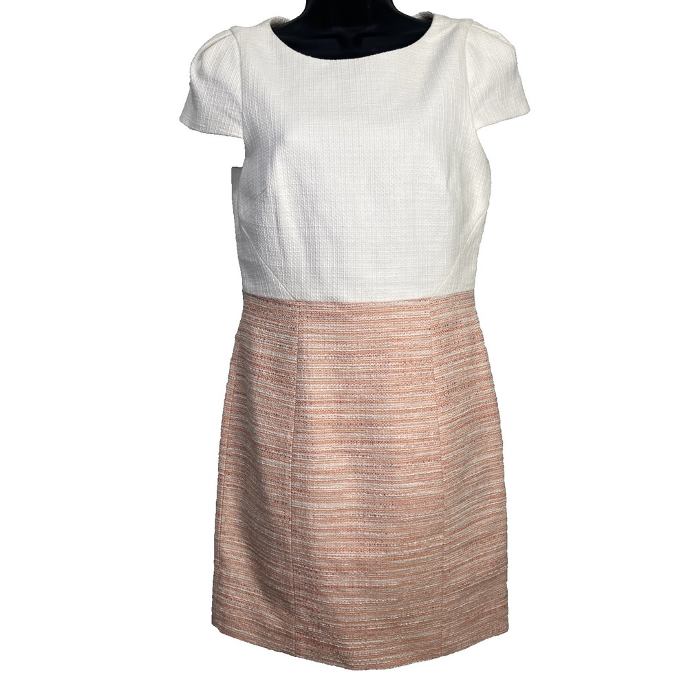 Anthropologie 4C‎ Tweed Dress Sz 4 Peach Ivory Chic Quiet Luxury Chanel Elegant